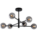 Qazqa ? plafonnier moderne noir 6 lumi�res ? verre fum� ? l 62 cm ? douilles g9 ? luminosit� variable ...