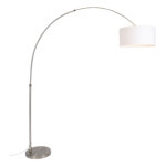 Qazqa ? lampadaire arc en acier avec abat - jour tissu blanc ? hauteur r�glable 165 - 220 cm ? �clairage ...