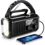 Radio d'urgence solaire � manivelle, batterie externe 10 000 mah, diffusion m�t�o, �clairage et alarme ...