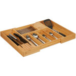 Range - couverts bambou, bac  couvert, 2 blocs  couteaux, tiroir, cuisine, bois, hxlxp 5 x 56 x 43 ...