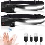 Rechargeable headlamp, 230 wide beam led headlight with motion sensor, waterproof, 5 modes, hardhat lightweigh ...