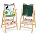 Relax4life chevalet enfant 3 en 1 en bois hauteur r�glable 79 - 104 cm, ardoise �volutive � double face, ...
