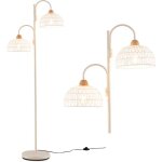 Relax4life - lampadaire sur pied salon, lampe salon sur pied avec 2 abat - jour tiss�s en corde de chanvre, ...