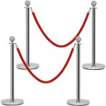 Poteaux de guidage en acier inox avec 2 cordes rouge 1, 5m et bases en caoutchouc antidrapante, barrire ...