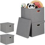 Lot de 4 bo�tes de rangement, caisse pliante avec couvercle, 51 l, rectangulaire, 20, 5 x 34, 5 x 42 ...