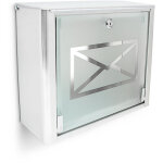 Boîte aux lettres murale en inox avec porte en verre opal motif enveloppe 30, 5 x 35, 5 x 14 cm, gris ... Boîte aux lettres murale en inox avec porte en verre opal motif enveloppe 30, 5 x 35, 5 x 14 cm, gris ...