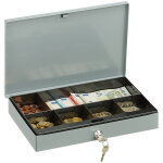 Caisse  monnaie, verrouillable, bote mtallique peu leve avec monnayeur, 2 cls, hxlxp : 5x30x20 ...