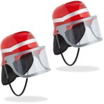 Casque pompier enfant, lot de 2, avec visière, protection nuque & sangle pour menton, casque réglable, ... Casque pompier enfant, lot de 2, avec visière, protection nuque & sangle pour menton, casque réglable, ...
