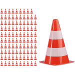 C�ne de signalisation en lot de 100, empilable, avec sac noir � nouer, 22 cm de haut, orange / blanc ...