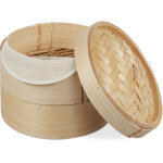 Cuiseur vapeur bambou, panier asiatique avec 2 tages, pour dim sum, riz, bamboo steamer,  20, 5 cm, ...