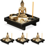 Jardin zen, en lot de 4, avec bouddha, pierres, sable, tiges d'encens & porte - bougie, relaxation, dco ...