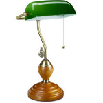 Lampe de banquier interrupteur à tirette, abat jour inclinable, socle bois, design retro, douille e27, ... Lampe de banquier interrupteur à tirette, abat jour inclinable, socle bois, design retro, douille e27, ...