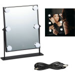 Miroir hollywood avec clairage led, commande tactile, 3 niveaux, 6 ampoules, piles ou usb, noir - relaxdays ...