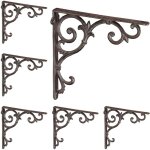 Querre étagère murale, lot de 6, ancien, support en fonte de fer, ornements baroques, marron - relaxdays ... Querre étagère murale, lot de 6, ancien, support en fonte de fer, ornements baroques, marron - relaxdays ...
