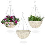 Relaxdays suspension pour plantes en lot de 3, panier tress� en osier, fait main, pot de fleurs hxd 12 ...