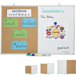 Tableau blanc combin 2 en 1, panneau en lige, magntique, cadre en alu, rangement, 60 x 90 cm, blanc ...