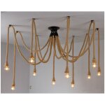 R�tro lustre suspension araignee corde de chanvre avec 10 bras e27 douille, industriel lampe diy 2. 0m ...