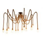 R�tro lustre suspension araignee corde de chanvre avec 12 bras e27 douille, industriel lampe diy 2. 0m ...