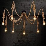 R�tro lustre suspension araignee corde de chanvre avec 8 bras e27 douille, industriel lampe diy 2. 0m ...