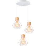 Axhup - r�tro lustre suspension cage diamant fer luminaire 3 lumi�res design en bois blanc