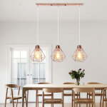 Rtro vintage suspension lustre industrielle cage en mtal fer luminaire en rectangulaire 3 lumires ...