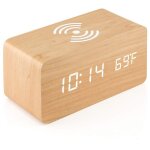 R�veil en bois avec chargeur sans fil qi compatible avec iphone samsung horloge num�rique led en bois ...
