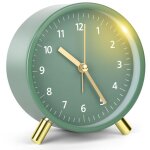 R�veil moderne avec veilleuse, design rond � piles, base dor�e, mouvement silencieux, convient pour le ...