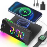 R�veil num�rique avec chargeur sans fil, horloge led lumineuse avec affichage dynamique color�, horloge ...