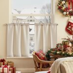 Rideaux cuisine court beige 70l x 60h(cm) pour meuble bas placard fenetre, � passe tringle int�rieurs, ...