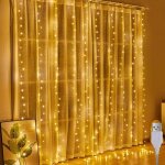 Rideau lumineux 2 x 2 m, rideau lumineux int�rieur, 200 led, rideau lumineux usb � suspendre, blanc chaud, ...