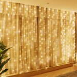 Rideaux lumineux 300 led avec prise usb, 8 modes d'�clairage suspendus avec t�l�commande pour chambre ...