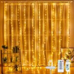 Rideau lumineux, 3m3m guirlande lumineuse led, 8 modes d'eclairage blanc chaud, decoration de fen�tre, ...