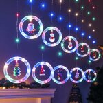Rideau lumineux no�l 3m, guirlande rideau lumineux fen�tre int�rieur, multicolore avec figurine no�l ...