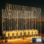 Rideaux lumineux de no�l 6m x 3m, 600 guirlandes led, rideaux blanc chaud 8 modes, guirlandes lumineuses ...