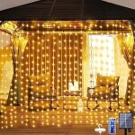 Rideau lumineux solaire 3m x 3m 300 led guirlande lumineuse ext�rieure avec t�l�commande, 8 modes et ...