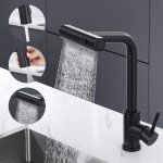 Robinet cuisine noir cascade, mitigeur cuisine avec douchette extractible 3 modes , escamotable rotatif ...