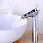 Robinet de lavabo de salle de bain cascade bronze huil� poign�e unique un trou poign�e argent