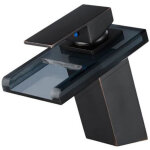 Robinet mitigeur lavabo cascade salle de bain en c�ramique en verre noir sans led & flexible