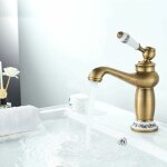 Robinet de salle de bain r�tro, mitigeur lavabo monocommande avec poign�e en c�ramique, eau chaude et ...