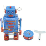 Robot m�canique � tambour en t�le �maill�e - jouet r�tro � remontoir pour enfants et collectionneurs
