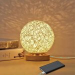 Rotin lumi�re de nuit, lampe de table en bois avec abat - jour tiss� � la main, usb rechargeable, lampe ...