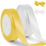 Ruban satin cadeau - 2 pi�ces, ruban satin blanc / dor� 20mmx44m - mariage / no�l / halloween