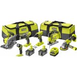 Ryobi - pack 6 outils - perceuse � percussion + visseuse � chocs + meuleuse 115mm + scie sauteuse + scie ...