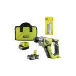 Ryobi - pack marteau perforateur 18v one + - 1 batterie lithiumplus 2. 5ah - kit 3 forets plus 2 burins ...