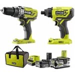 Ryobi perceuse � percussion et visseuse � chocs one + 18v - 1 batterie 5. 0 ah - 1 batterie 2. 0 ah - ...