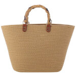 Sac cabas en paille pour femme, grand format, style r�tro, anse en bambou, sac de plage, �l�gant sac ...