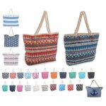 Sac de plage 47x32cm d�contract� en toile anses r�tro vintage rayures azt�ques