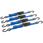 Sangles d'arrimage � cliquet avec crochets en s et poign�es en caoutchouc, 4 pi�ces, 4 m x 25 mm