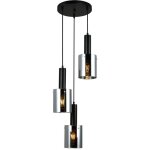 Sardo - suspension moderne noire  3 lumires avec verre, abat - jour fum, e27 - italux