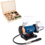 Scheppach - touret � meuler hg35 - 120w - avec arbre flexible - meule k120 et disque � polir k400 �75 ...